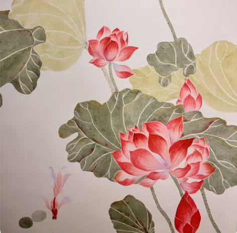 没骨画 并蒂莲 荷花 花开并蒂,好事成双...