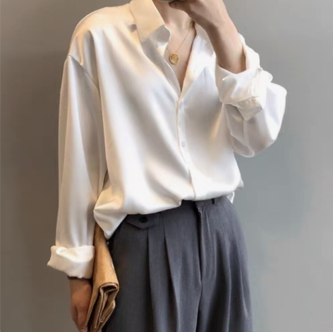 包邮（处理）全新 缎面衬衫女 垂感衬衫 丝...