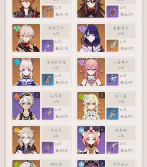 原神官服号，等级58，成品号，凝光，芭芭拉...