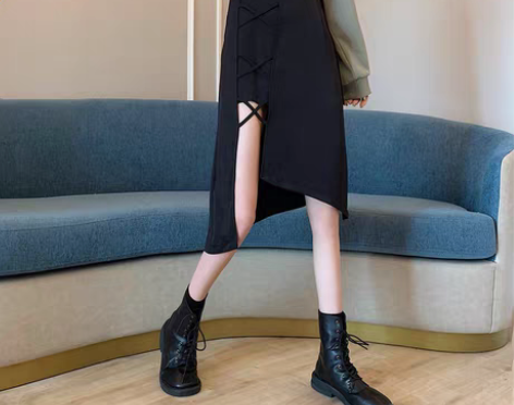 转卖不规则设计感小众包臀一步裙女高腰中长开...