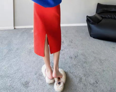 转卖不起球~针织冰丝半身裙中长款春松紧腰显...