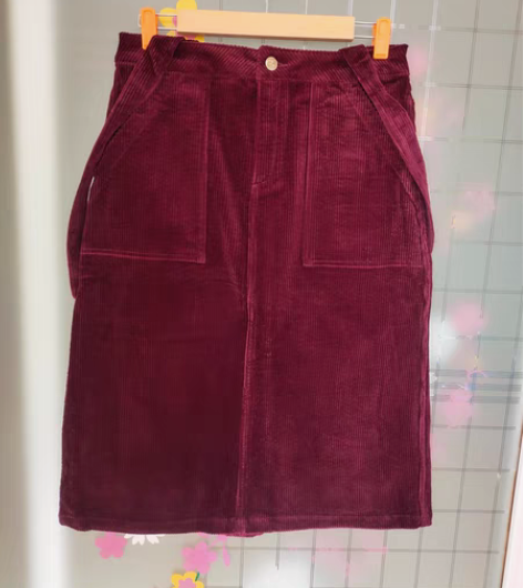 包邮全新春秋季灯芯绒半身裙背带裙紫红色16...