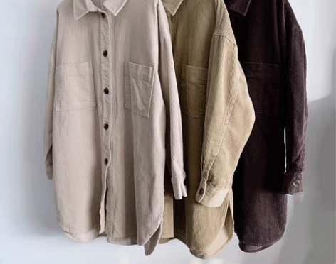 转卖日系杏色灯芯绒中长款衬衫宽松慵懒感女士...