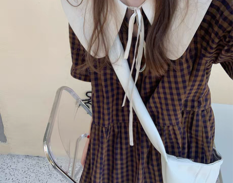 转卖小清新甜美格纹连衣裙收腰显瘦日系海军风...