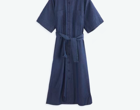 转卖小虫 少年感色织牛仔布莼棉宽松藏肉系带...