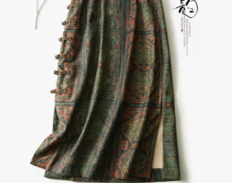 转卖复古时髦民族风中长款半身裙春秋修身显瘦...