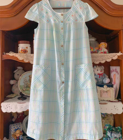 vintage美产古着精致刺绣清新格子刺绣...