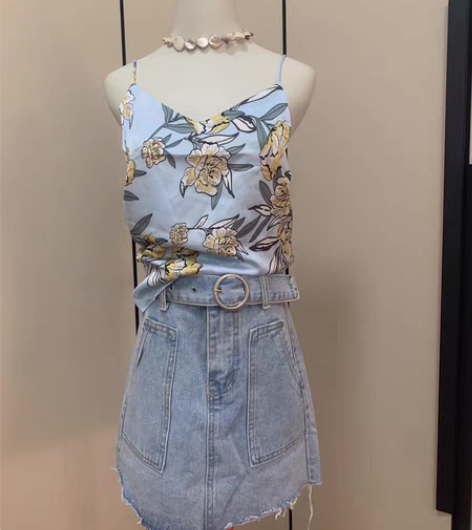 包邮牛仔裙半身裙中性风口袋,配腰带,韩版百...