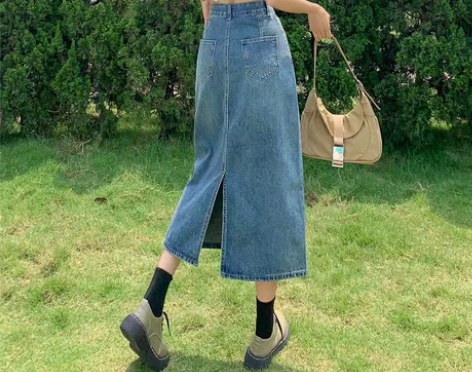 转卖高腰牛仔裙半身裙女夏季中长款a字设计感...