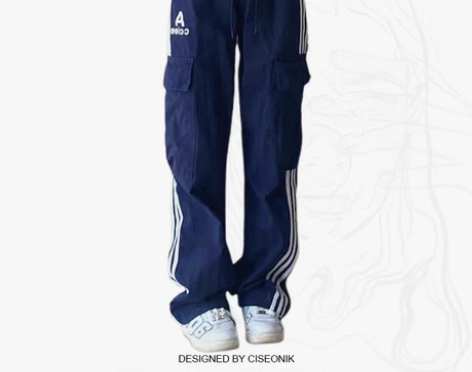 转卖大码胖妹妹美式复古字母刺绣条纹运动裤女...