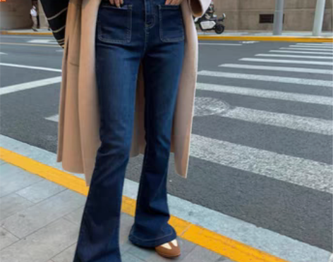 转卖区区欧阳 喇叭牛仔裤女秋修身显瘦微喇马...