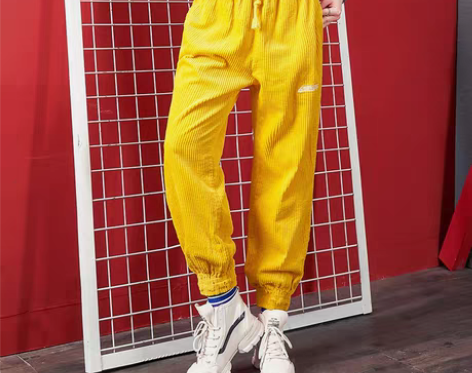 转卖灯芯绒裤子女高腰2021秋冬新款宽松黄...