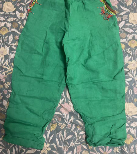 包邮韩版夏季 女士棉麻裤 绿色 有点民族风...