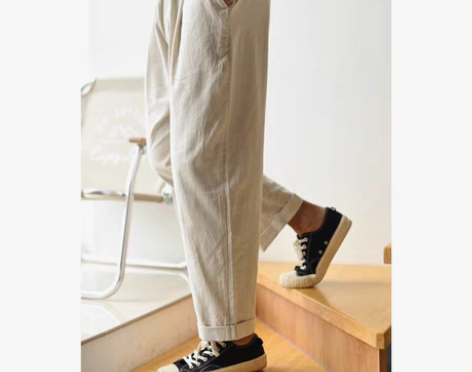 转卖沾酱 松紧腰透气九分棉麻裤男 轻薄工...