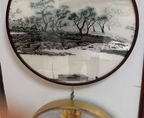 包邮直径60圆画，刺绣画，实木框，铝合金框...
