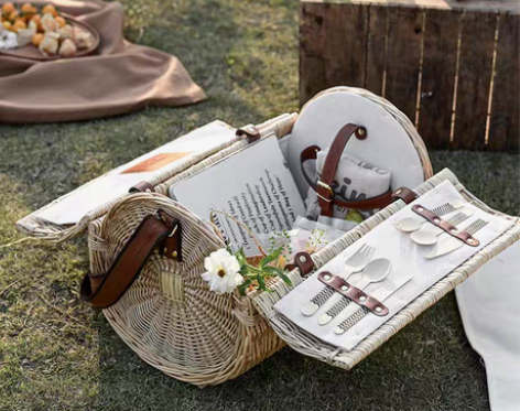 转卖莫语 原创藤编野餐篮子收纳筐手提户外厨...