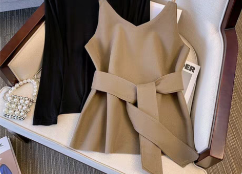 秋季新款时尚显瘦气质马甲背心长袖打底衫两件...