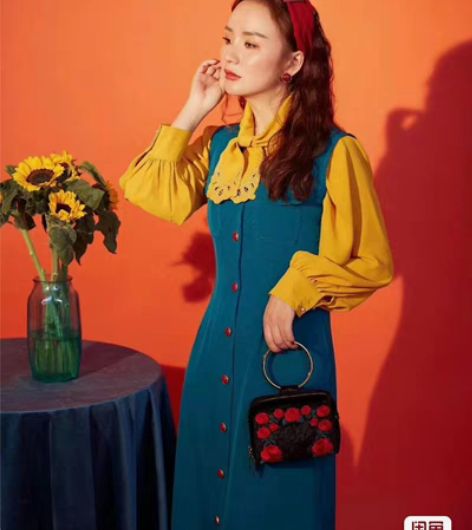 包邮长沙朝花惜拾/朝花夕拾复古连衣裙，S码...