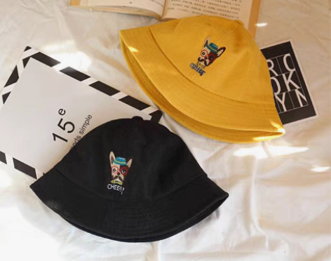 转卖韩版斗牛犬刺绣渔夫帽可爱卡通动物盆帽百...