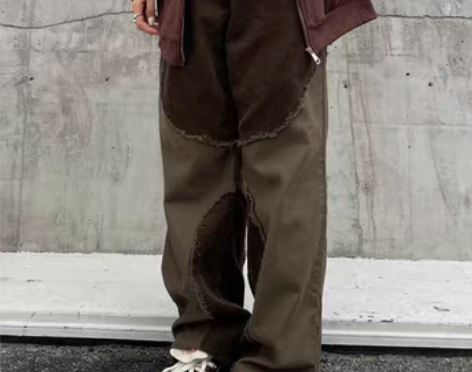 转卖ZZHenL 毛边拼接灯芯绒工装裤宽松...