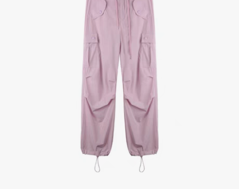 转卖粉色休闲裤女夏季薄款束脚裤高腰裤子宽松...