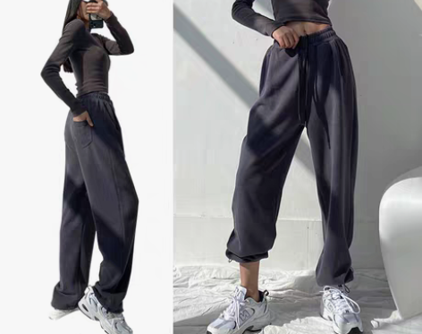 转卖美式灰色运动裤女宽松束脚春秋冬季小个子...