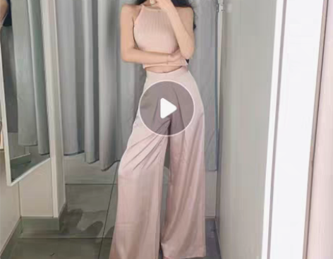 包邮休闲阔腿裤宽松直筒坠感雪纺冰丝绸拖地长...