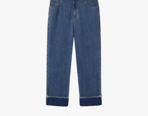 转卖希酱欧尼【瘦腿加持器】复古卷边牛仔裤女...