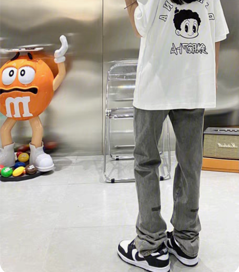 烟灰色牛仔裤阔腿直筒宽松显瘦复古美式高街裤...