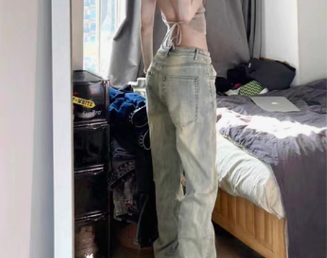 转卖大码女装牛仔裤女秋季新胖MM浅色直筒高...