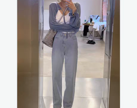 转卖朴正义浅蓝色牛仔裤夏季薄款女粉复古高腰...