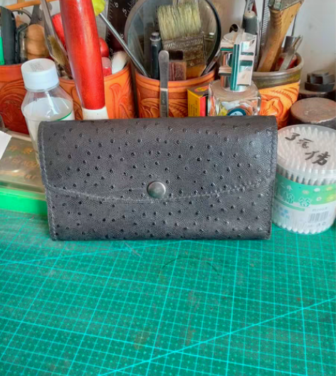 包邮纯手工缝制牛皮压扇面纹女士钱包，19/...