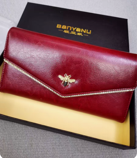 包邮真牛皮班亚奴长款女士钱包真皮手拿包手机...