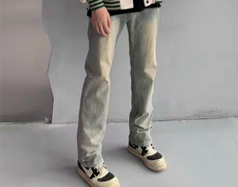 LEE COOPER黄泥染水洗做旧直筒牛仔...