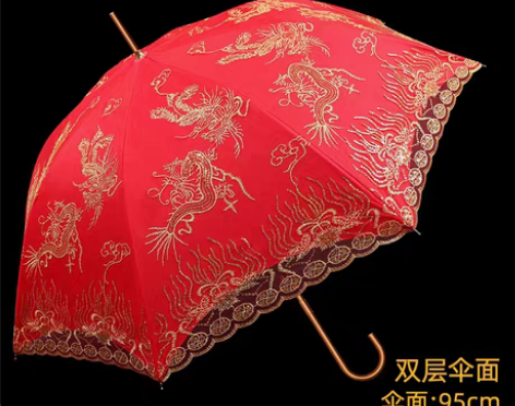 转卖【狂欢价】红伞婚庆结婚出嫁伞蕾丝复刺绣...