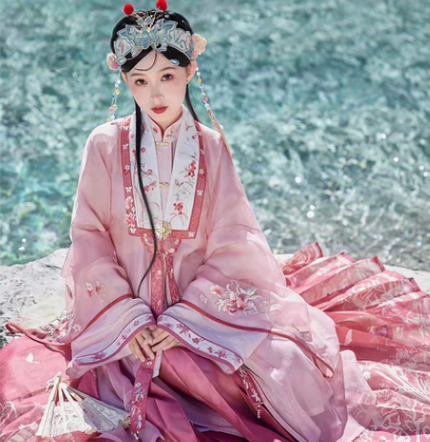 包邮代拍七月夕 绛梦 明制立领长衫绣花明披...