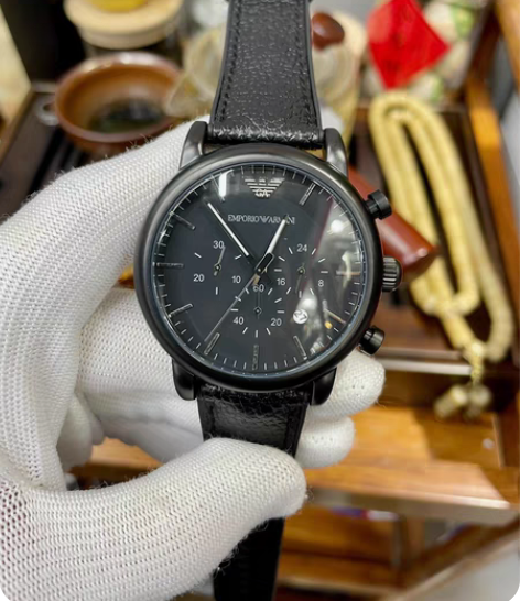 阿玛尼 男士黑武士手表 橡胶皮带 44mm...