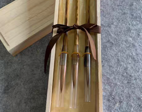 包邮纯狼毫老凤眼牛角笔杆.礼盒装.内含3支...