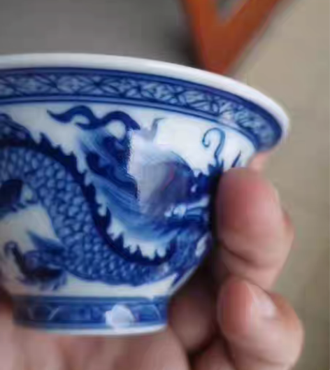 包邮柴窑青花瓷主人杯 两条龙栩栩如生 ...