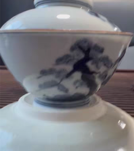 日本回流 手绘青花老盖碗  作者不详 款不...