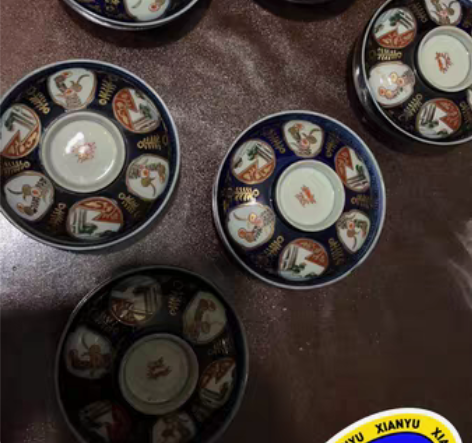 孤品，中古描金彩绘盖碗，纯手绘盖碗，7个全...