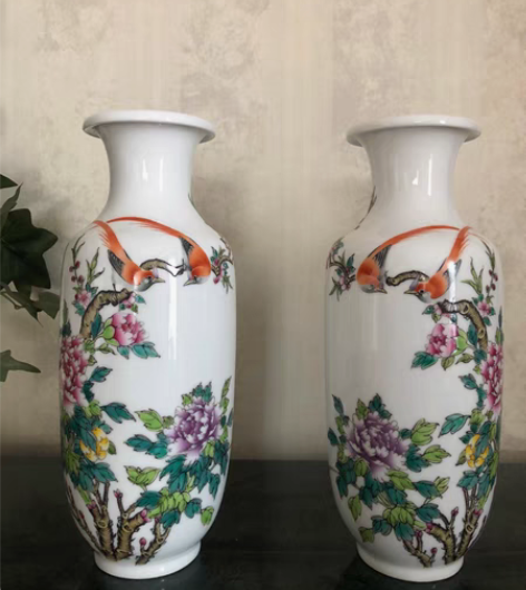 花鸟陶瓷瓶细瓷高档画功，瓶底有图 感兴趣的...