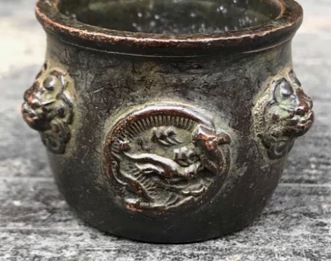 包邮纯铜仿古香炉复古狮子头宣德香炉 铜烟灰...