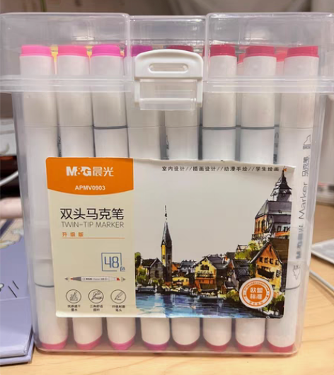 包邮实体店买的48色双头马克笔 因为开学要...
