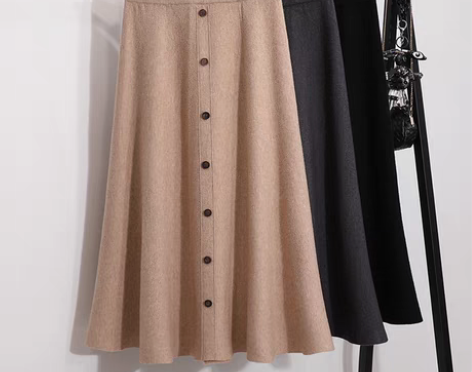 转卖大摆裙针织半身裙女秋新款高腰中长款单排...