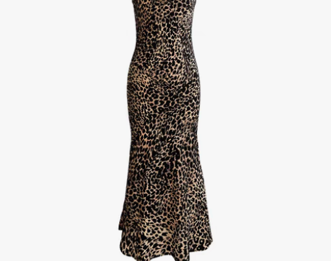 转卖新高端ins风豹纹真丝绒荡领性感吊带裙...