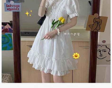 转卖白色复古初恋少女在逃公主风连衣裙夏季可...