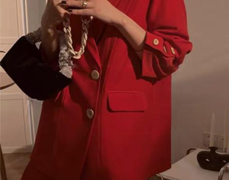 转卖港风复古新年战袍红色西装vintage...