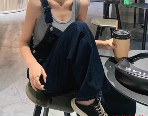 转卖酷盐系复古牛仔背带裤女秋夏新款新款时尚...