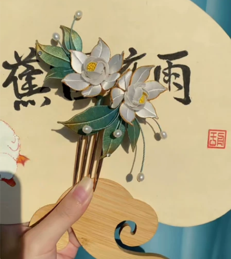 【栀子】栀子花缠花海王钗发梳 汉服配饰图纸...